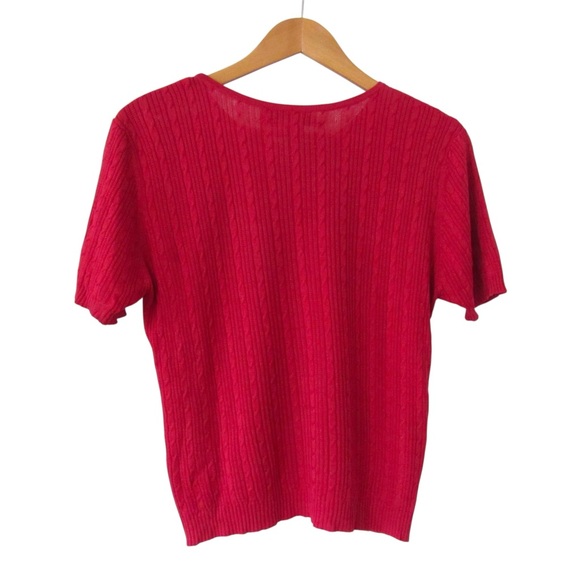 Joseph A Red Cable Knit Silk Sweater Medium - Picture 2 of 7